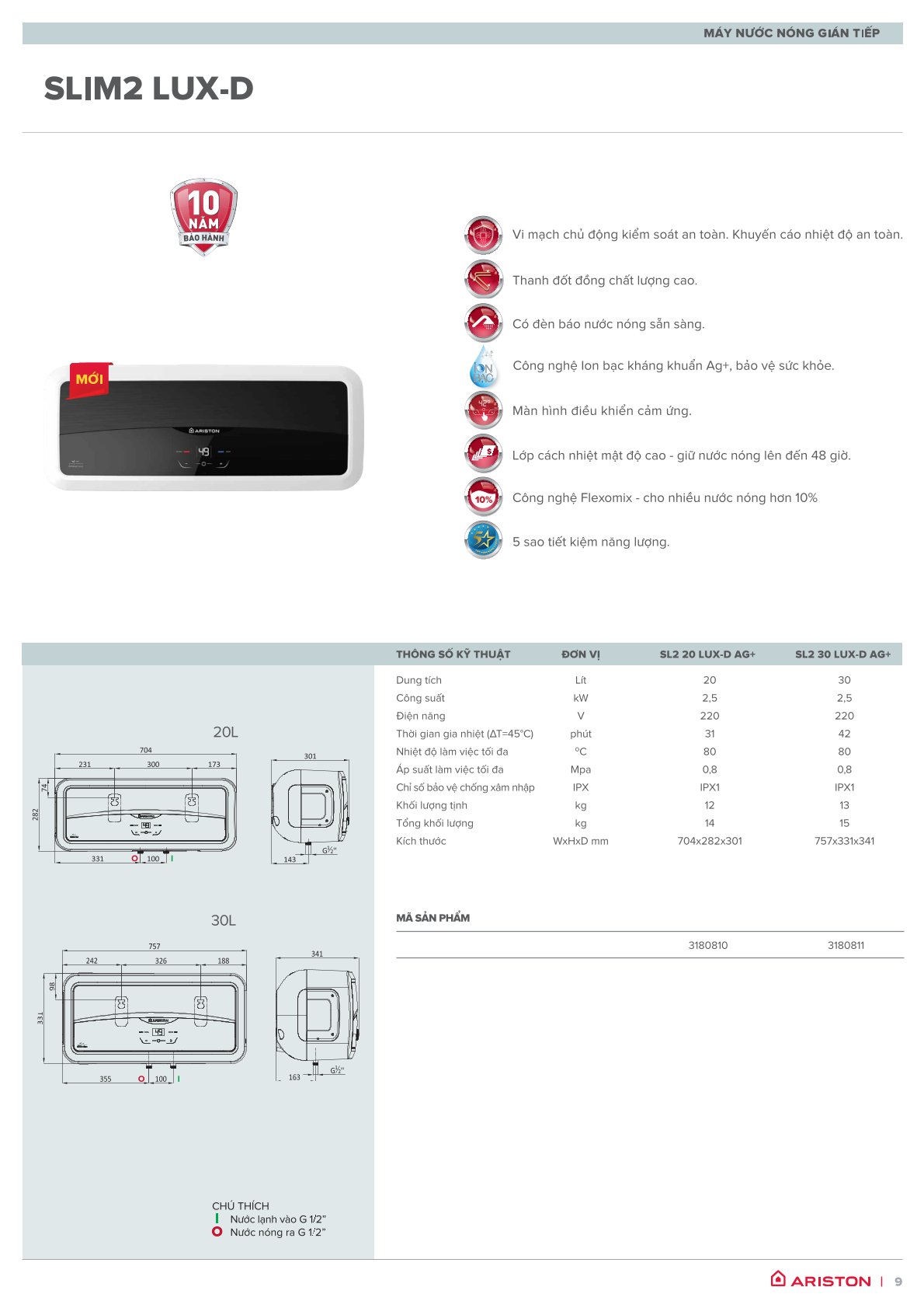 AN2 30 LUX-D Bình nước nóng