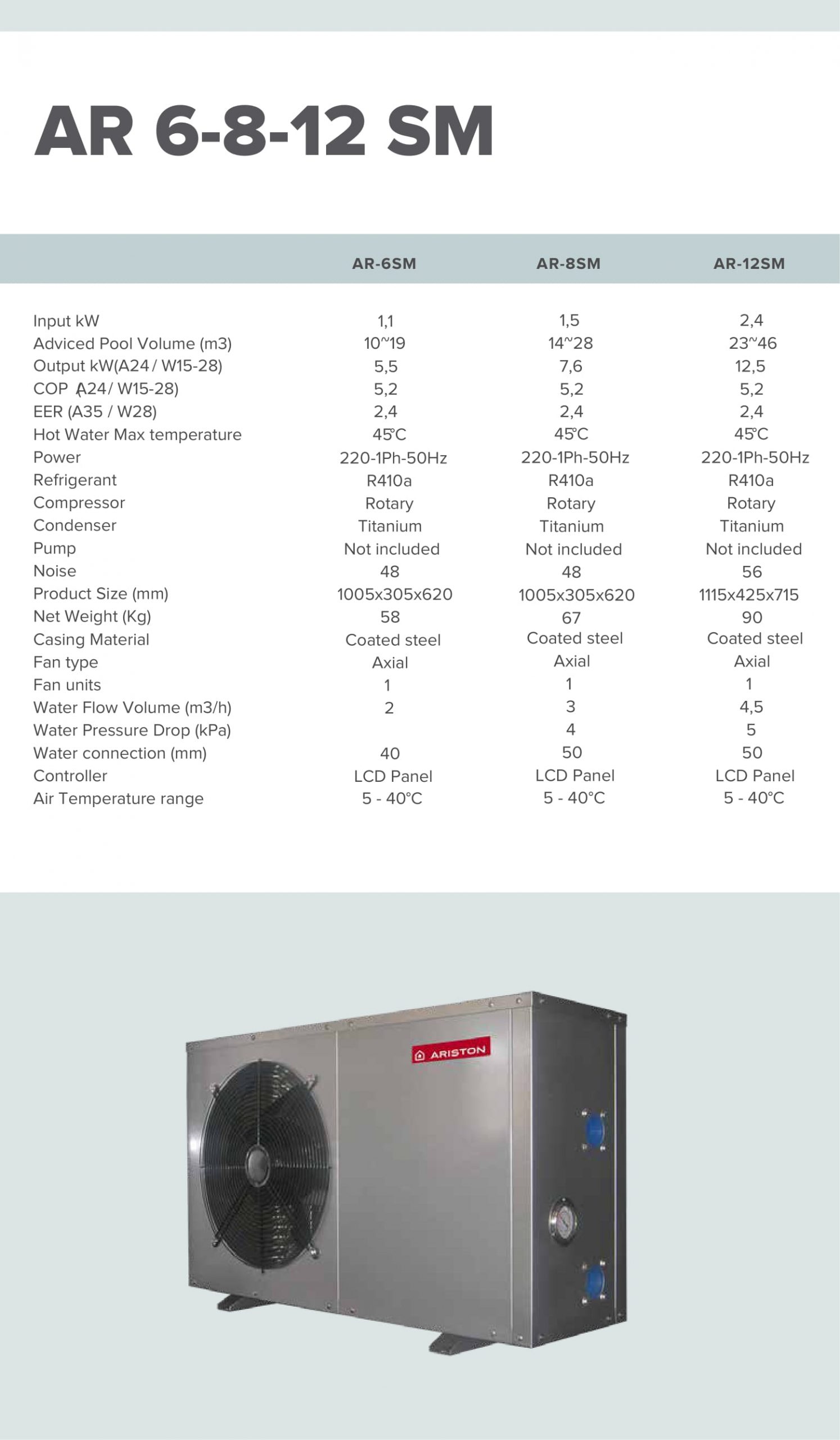 AR-6SM Ariston Heat pump bể bơi nước nóng bể bơi